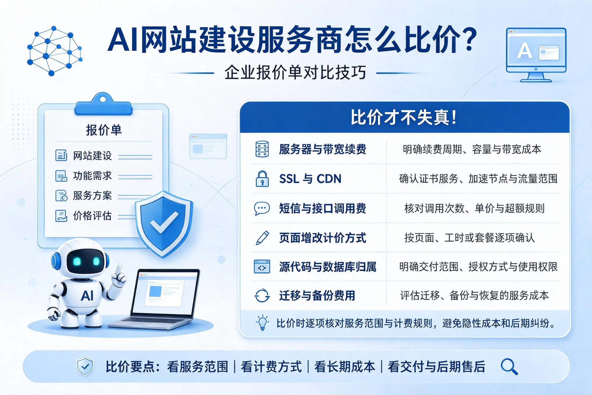 AI网站建设服务商怎么比价？湛江企业报价单对比技巧
